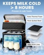 Breastmilk Cooler Bag with Ice Pack, Double Layer Insulated Baby Bottle Tote Fits 6 Bottles Up to 9 Ounce, Leakproof Breast Milk Cooler Travel Bag for Daycare & Nursing Mom, Black - Image 3