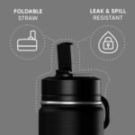 Hydrapeak Mini 14oz Water Bottle with Straw Lid, Stainless Steel Double Wall Insulated Water Bottle | Leak-Proof and Spill-Proof Water Bottle, 24 Hours Cold (Black) - Image 3