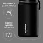 Hydrapeak Mini 14oz Water Bottle with Straw Lid, Stainless Steel Double Wall Insulated Water Bottle | Leak-Proof and Spill-Proof Water Bottle, 24 Hours Cold (Black) - Image 4