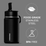 Hydrapeak Mini 14oz Water Bottle with Straw Lid, Stainless Steel Double Wall Insulated Water Bottle | Leak-Proof and Spill-Proof Water Bottle, 24 Hours Cold (Black) - Image 5
