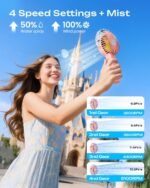 Otlonpe Handheld Misting Fan Portable, 4000mAh Rechargeable Battery Powered, Small Personal Mister Fan with Water Spray Cooling, 4-Speed Wind, LED Display, Hand Held Mist Fans (Pink) - Image 3