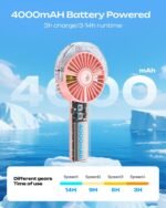 Otlonpe Handheld Misting Fan Portable, 4000mAh Rechargeable Battery Powered, Small Personal Mister Fan with Water Spray Cooling, 4-Speed Wind, LED Display, Hand Held Mist Fans (Pink) - Image 4