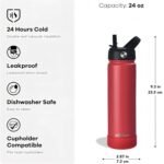 Insulated Stainless Steel Water Bottle with Straw, Ceramic-Lined, BPA-Free & Leak-Proof, 24 oz, Red - Image 4