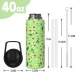 Avocado Gifts 40oz Sport Water Bottle with Flip Straw & Spout Lid, Sage Green Stainless Steel Insulated Gym Water Bottle, Fruit Lover Gifts for Women Men (1 PC) - Image 3