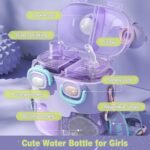 Cute Water Bottle for Girls, 26oz Kawaii Water Bottle with Compartment, Kids Bottles with Straw and Strap, BPA-Free, Leak-Proof Plastic Drinking Cup, Gift for Kids & Girls (Purple) - Image 3