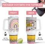 Fancyfams 40 oz Stainless Steel Travel Tumbler with Handle Lid and Straw, Teacher Gifts for Women from Students on Birthday Appreciation Week Cool Funny Drinking Mug Cup (Teachers-40oz) - Image 3