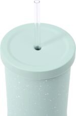 Manna Tribeca Double-wall Vacuum Insulated Stainless Steel Tumbler with Splash-proof Lid, Reusable Tritan Straw, and Silicone Sleeve - 32 Oz - Mint Breeze Speckle - Image 3