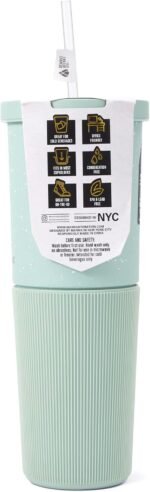 Manna Tribeca Double-wall Vacuum Insulated Stainless Steel Tumbler with Splash-proof Lid, Reusable Tritan Straw, and Silicone Sleeve - 32 Oz - Mint Breeze Speckle - Image 4