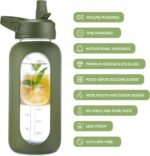 CIVAGO Half Gallon Glass Water Bottle with Straw and Insulated Bottle Holder Sling, 64 oz Motivational Water jug with Time Marker and Silicone Sleeve, Water Flask with 2 Lids, Navy - Image 5