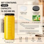 Ruckae 16oz 12 Pack Juice Bottles, Glass Bottles Juicing with Lids, Smoothie Cup Lids and Straws, Water Bottle Mason Jar Drinking Glasses for Juicing, Smoothies, Kombucha - Image 3