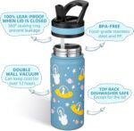 Fanhaw 18 Oz Kids Insulated Water Bottle with Straw - Stainless Steel Double Wall Vacuum Cup, Leakproof, BPA Free, Suitable for Boys and Girls(Cyan - Duck in Space) - Image 3