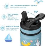 Fanhaw 18 Oz Kids Insulated Water Bottle with Straw - Stainless Steel Double Wall Vacuum Cup, Leakproof, BPA Free, Suitable for Boys and Girls(Cyan - Duck in Space) - Image 4
