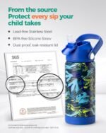 Choco Mocha Kids Water Bottle For School, Kids Insulated Water Bottle Stainless Steel for Boys,14Oz Double Blue Shark - Image 6