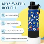 Soccer Gifts for Kids - 18oz Soccer Water Bottle with Straw & 2 Lid, Kids Stainless Steel Insulated Water Bottle, Leak Proof, BPA-Free, Football Cup for School, Travel, Gift Cup for Boys Girls - Image 3