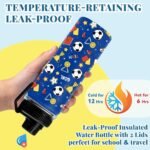 Soccer Gifts for Kids - 18oz Soccer Water Bottle with Straw & 2 Lid, Kids Stainless Steel Insulated Water Bottle, Leak Proof, BPA-Free, Football Cup for School, Travel, Gift Cup for Boys Girls - Image 4