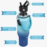 BJPKPK Insulated Water Bottles with Straw Lid, 35oz Metal Water Bottle with 2 lids & Paracord Strap, Double Wall Stainless Steel Vacuum Tumblers, Cups, Mugs, Thermo for Hot& Cold Drinks, Sky - Image 3