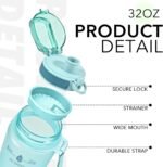32oz Water Bottle with Time Marker, Motivational Drinking Bottle with Strap, BPA-Free Leak-Proof, Encouraging Water Bottle Time to Drink Water for Gym School Office Travel - Image 3