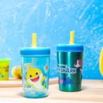 Zak Designs Baby Shark Kelso Tumbler Set, Leak-Proof Screw-On Lid with Straw, Bundle for Kids Includes Plastic and Stainless Steel Cups with Bonus Sipper (3pc Set, Non-BPA) - Image 3