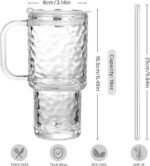 18oz Glass Tumbler with Handle & Lid – 2-Pack Iced Coffee Cups with Straws, Glass Mug for Cold & Hot Beverages Travel Cup for Smoothies, Tea, and Juice (clear-Glacial pattern-2pack) - Image 3