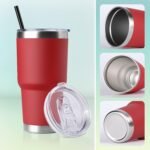 DOMICARE 30 oz Tumbler with Lid and Straw, Stainless Steel Tumblers Bulk, Insulated Vacuum Double Wall Travel Coffee Mug, Durable Powder Coated Tumbler Cups (Red, 12) - Image 5