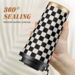 Checkered Insulated Coffee Tumbler with Lid Black and White Stainless Steel Travel Coffee Mug Grid Vacuum Insulated Reusable Cup Water Bottle - Image 5
