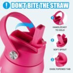 OLDLEY kids Water Bottle - 18oz Insulated Stainless Steel - Wide Straw Lid, Non Spill, Leakproof, Kids Water Bottle for School,Pink Bunny - Image 3