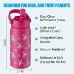 OLDLEY kids Water Bottle - 18oz Insulated Stainless Steel - Wide Straw Lid, Non Spill, Leakproof, Kids Water Bottle for School,Pink Bunny - Image 4