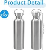 2 Pack 304 Stainless Steel Sports Water Bottles, 26 Oz Single Wall Metal Water Bottle with Handle, Non-Insulated Water Bottle for Cyclists, Runners, Picnics, Camping - Image 3