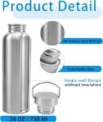 2 Pack 304 Stainless Steel Sports Water Bottles, 26 Oz Single Wall Metal Water Bottle with Handle, Non-Insulated Water Bottle for Cyclists, Runners, Picnics, Camping - Image 4