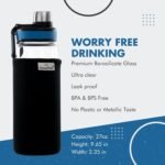 GRANDTIES 27 oz Borosilicate Glass Water Bottle – Wide Mouth, Spout Lid & Protective Sleeve, Dishwasher Safe, Leak-Proof, Reusable Sports Bottle for Gym & Travel – Blue - Image 3