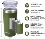 SUNWILL Travel Coffee Tumbler 20 oz, Insulated Mug with Lid, Stainless Steel Cup for Outdoor, Powder Coated Olive - Image 3
