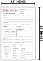 Custom Tumbler Cup Mug Order Forms 50pk 8.5x5.5” Log Book Cleaning and Care Washing Instructions Client Thank You for Ordering with Straw Topper Personalized Monogrammed - Image 4