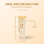 DA Plastic Tumbler With Lid And Straw, Double Wall Design, Leak Resistant Reusable BPA Free Travel Cup For Iced Coffee And Smoothies, 24oz (Pastel Yellow Flowers) - Image 3