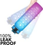 32 oz Motivational Water Bottle with Time Markers BPA-Free Leakproof Reusable Sports Bottle with Straw Pink Blue - Image 3