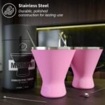 Stainless Steel Martini Glass [Pack of 2] – 10oz, Pink, Powder Coated, No Sweat, Double Wall Margarita Cup with Lid | Ideal for Mother's Day Gift - Image 3