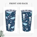 Cute Sharks Underwater Tumbler Cup with Lid and Straw, 20 oz Stainless Steel Insulated Travel Mug, Hot and Cold Water Bottle, Water Plants Souvenir for Men Women - Image 3