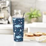 Cute Sharks Underwater Tumbler Cup with Lid and Straw, 20 oz Stainless Steel Insulated Travel Mug, Hot and Cold Water Bottle, Water Plants Souvenir for Men Women - Image 8