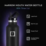 IRON °FLASK Camping & Hiking Hydration Flask with Straw, Narrow Mouth Insulated Stainless Steel Sports Water Bottle - Dark Night 24 oz - Straw (1 Lid) - Image 3