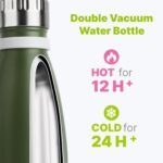 Small Water Bottle-12 oz Stainless Steel Vacuum Insulated Water Bottle for Kids for School, Leak Proof Cola Shape Travel Water Bottle for Boys (Grass Green-Navy) - Image 3