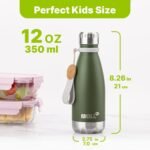 Small Water Bottle-12 oz Stainless Steel Vacuum Insulated Water Bottle for Kids for School, Leak Proof Cola Shape Travel Water Bottle for Boys (Grass Green-Navy) - Image 4