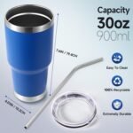 Volhoply 30oz Insulated Tumbler with Lid and Straw, Double Wall Inner & Outer 304 Stainless Steel Coffee Cup, Travel Mug Reusable Thermal Cup for Cold & Hot Drinks (Blue,1 Pack) - Image 3