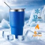 Volhoply 30oz Insulated Tumbler with Lid and Straw, Double Wall Inner & Outer 304 Stainless Steel Coffee Cup, Travel Mug Reusable Thermal Cup for Cold & Hot Drinks (Blue,1 Pack) - Image 4