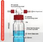 TISMART Lab Gas Washing Bottle Glass bubbler100mL 2 PCS, Graduated Buffer Bottle with Head GL45, BORO3.3 GL14 PBT Red Screw Cap and 1M 8 * 12mm Latex tubing for Lab. - Image 3