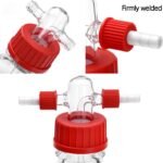 TISMART Lab Gas Washing Bottle Glass bubbler100mL 2 PCS, Graduated Buffer Bottle with Head GL45, BORO3.3 GL14 PBT Red Screw Cap and 1M 8 * 12mm Latex tubing for Lab. - Image 4