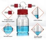 TISMART Lab Gas Washing Bottle Glass bubbler100mL 2 PCS, Graduated Buffer Bottle with Head GL45, BORO3.3 GL14 PBT Red Screw Cap and 1M 8 * 12mm Latex tubing for Lab. - Image 5