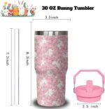 30oz Easter Bunny Tumbler with Handle and Flip Straw, Rabbit Stainless Steel Vacuum Insulated Cup, Travel Mug Water Bottle, Gifts for Women Bunny Lovers - Image 3