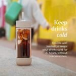 Ember Cold Tumbler 16 oz – Insulated Glass Iced Coffee Cup with Straw & Spill-Proof Lid, Keeps Drinks Cold 6+ Hours, Modern Double-Wall Design, Sandstone - Image 3