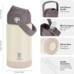 Kids Insulated Water Bottle with Straw Lid & Silicone Handle,12oz Kids Leak Proof Water Bottle for School Boys Girls,Double Wall Vacuum Stainless Steel with Non-slip Silicone Base(Beige) - Image 3