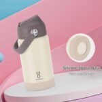 Kids Insulated Water Bottle with Straw Lid & Silicone Handle,12oz Kids Leak Proof Water Bottle for School Boys Girls,Double Wall Vacuum Stainless Steel with Non-slip Silicone Base(Beige) - Image 4