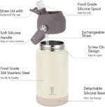 Kids Insulated Water Bottle with Straw Lid & Silicone Handle,12oz Kids Leak Proof Water Bottle for School Boys Girls,Double Wall Vacuum Stainless Steel with Non-slip Silicone Base(Beige) - Image 6